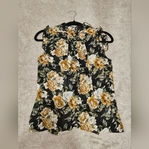 SHEIN Black and Cream Floral Blouse